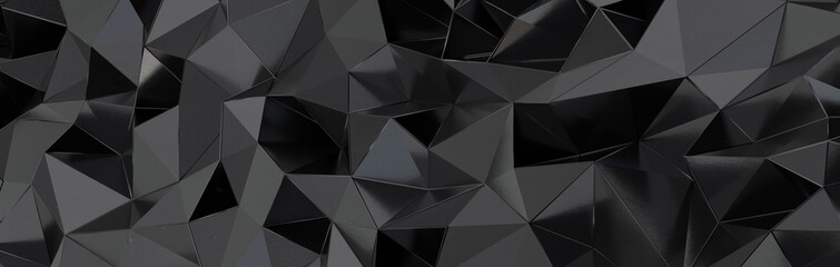 Fototapeta na wymiar 3d render, abstract black crystal background, faceted texture, macro panorama, wide panoramic polygonal wallpaper