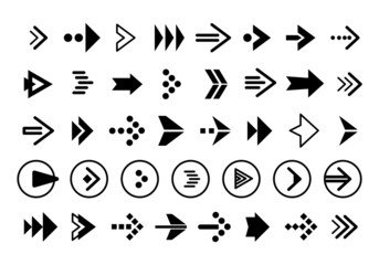 Big set of arrows black icon on a white background. Arrow icon. Collection of vector arrows. Arrow. Cursor. Modern simple arrows. Vector illustration for website