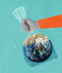 Contemporary art collage, modern creative design. Idea, inspiration, saving environment, ecology, eco, warming of the Earth's climate.