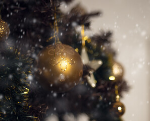 Close up of decorated Christmas tree. New year concept.
