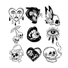skull set illustration vector hand drawing
