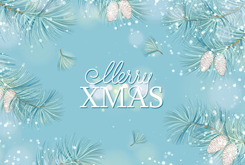 Merry christmas greeting card with lettering.