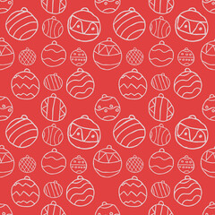 Red seamless pattern with christmas balls. Christmas background