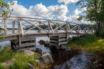 View of the wooden bridge, Liesjarvi National Park, Tammela, Finland