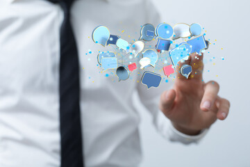 Hand holding using mobile phone with email icon on screen. Concept of business communication