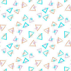 Seamless white background with triangles and strokes.