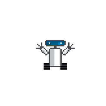 Robot. Artificial Intelligence Related. Android, Humanoid Robot, Thinking Machine. Design for logo, stickers, web, mobile app. Pixel art. Old school computer graphic. 8 bit video game. Game assets.