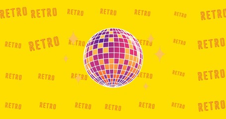 Animation of retro texts over disco ball - Powered by Adobe