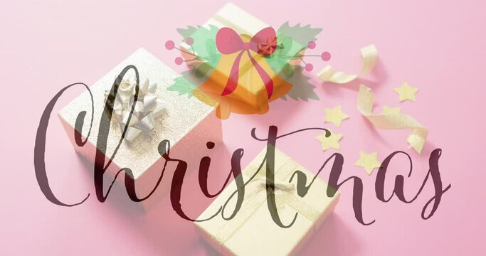 Animation of christmas text over christmas gifts