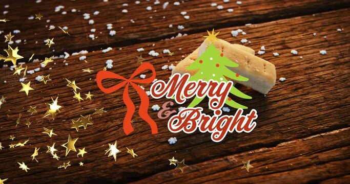 Animation of merry christmas text over christmas cookies