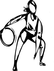 Basketball player dribbling the ball, vector image in dynamic and vital pen