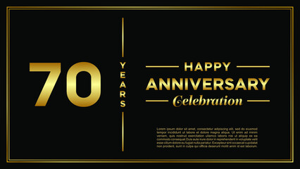 70th years anniversary, vector design for anniversary celebration with gold color on black background, simple and luxury design. logo vector template