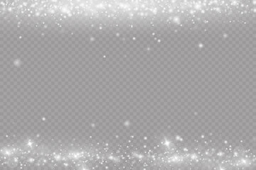 Dust sparks and stars shine with a special light. Christmas light effect. Glittering particles of magic dust.Vector sparkles on a transparent background.
