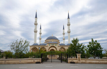 Fototapeta na wymiar Sultan Delimkhanov Cathedral Mosque. Gudermes district, Chechen Republic