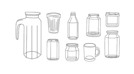 set of glass jars, bottles and glasses