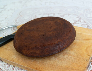 Appetizing homemade cake with coffee biscuit and sour cream