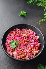 salad beetroot beet vegetables vinaigrette meal snack on the table copy space food background rustic veggie vegan or vegetarian food