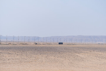 Highway to Hurghada through the endless desert of Egypt, which stretches to the horizon. Mountains...