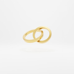 Render of two wedding rings on a white reflective isolated background. 3D render