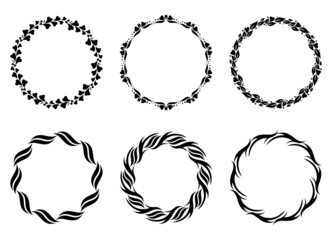 Set of decorative frames. Round borders made of decorative elements. Floral ornaments. Circle pattern. Design background for invitations and holiday cards.