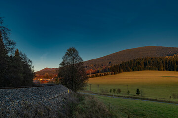 Evening near Ostruzna and Ramzova villages in Jeseniky mountains