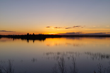 Fototapeta na wymiar A Colourful Evening at Elk Island National Park