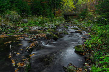 Naklejka na ściany i meble Sumny and Bily creek in autumn morning in Jeseniky mountains