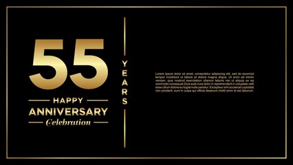 55th years anniversary, vector design for anniversary celebration with gold color on black background, simple and luxury design. logo vector template