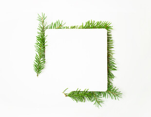 Creative Christmas copy space with evergreen branches.