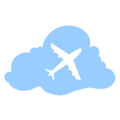 Airplane flying in the sky, cloud. Vector flat illustration