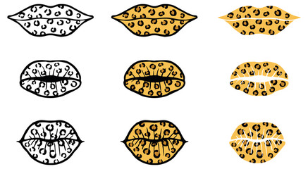 Leopard Print Lip Kiss Clipart Set - Outline and Color