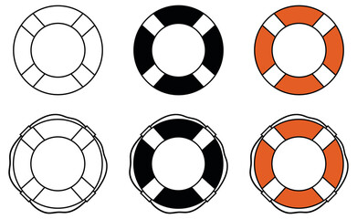 Life Preserver Buoy Clipart Set - Outline, Silhouette and Color