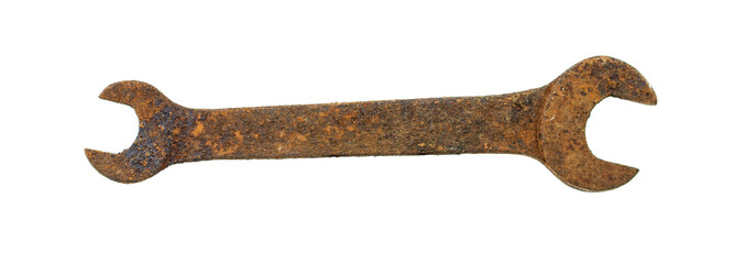 An old wrench on a white background
