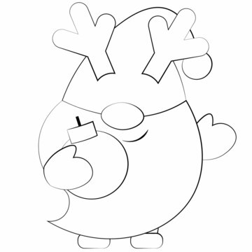 recommend clip art: Little christmas Gnome in reindeer horn. Draw illustration in black and white