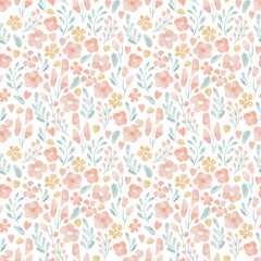 Watercolor floral simple seamless pattern. 