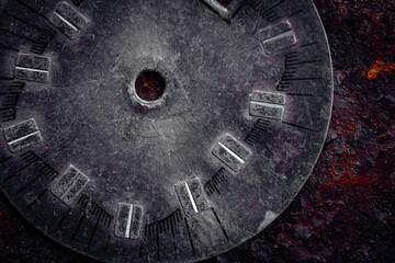 The dial of an old mechanical watch is a close-up. Macro photography with a large depth of field