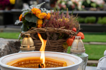 eastern europe cemetery, candles, graves