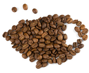 Roasted coffee beans on a white background