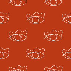 Repeating eye drawn by hand with a continuous line. Seamless pattern. Modern vector illustration.