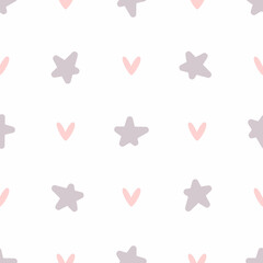 Pastel seamless pattern with repeating star and heart. Cute vector illustration.