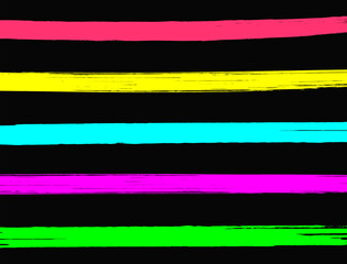 Rectangular background with horizontal stripes drawn by hand with a rough brush. Grunge, watercolor, paint. Neon colors. Vector illustration.