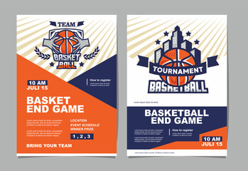 BASKETBALL tournament event poster and bowling BASKET logo