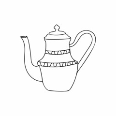 Hand drawn antique teapot illustration in vector . Doodle antique teapot illustration in vector. Hand drawn teapot icon in vector. Teapot icon