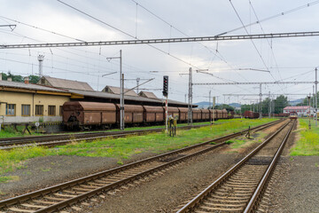 Goods train in the station Klatovy, Czechia