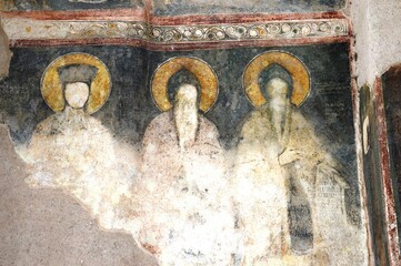 a fresco on the wall of an old Serbian Orthodox monastery