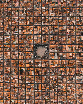 Aerial view of the squared map of Pachino, Sicily, Italy.