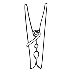Vector image of a clothespin. Black outline. Hand-drawn. 