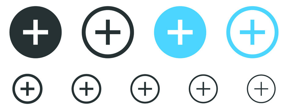 Add, new, plus icon symbol - create icons, more button in filled, thin line, outline and stroke style for apps and website