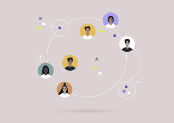 Global communications concept, a Circle with colorful user avatars on it, Globalisation - obrazy, fototapety, plakaty