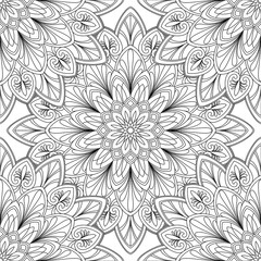 Obraz premium Vector coloring. Geometric floral pattern. Contour drawing on a white background.